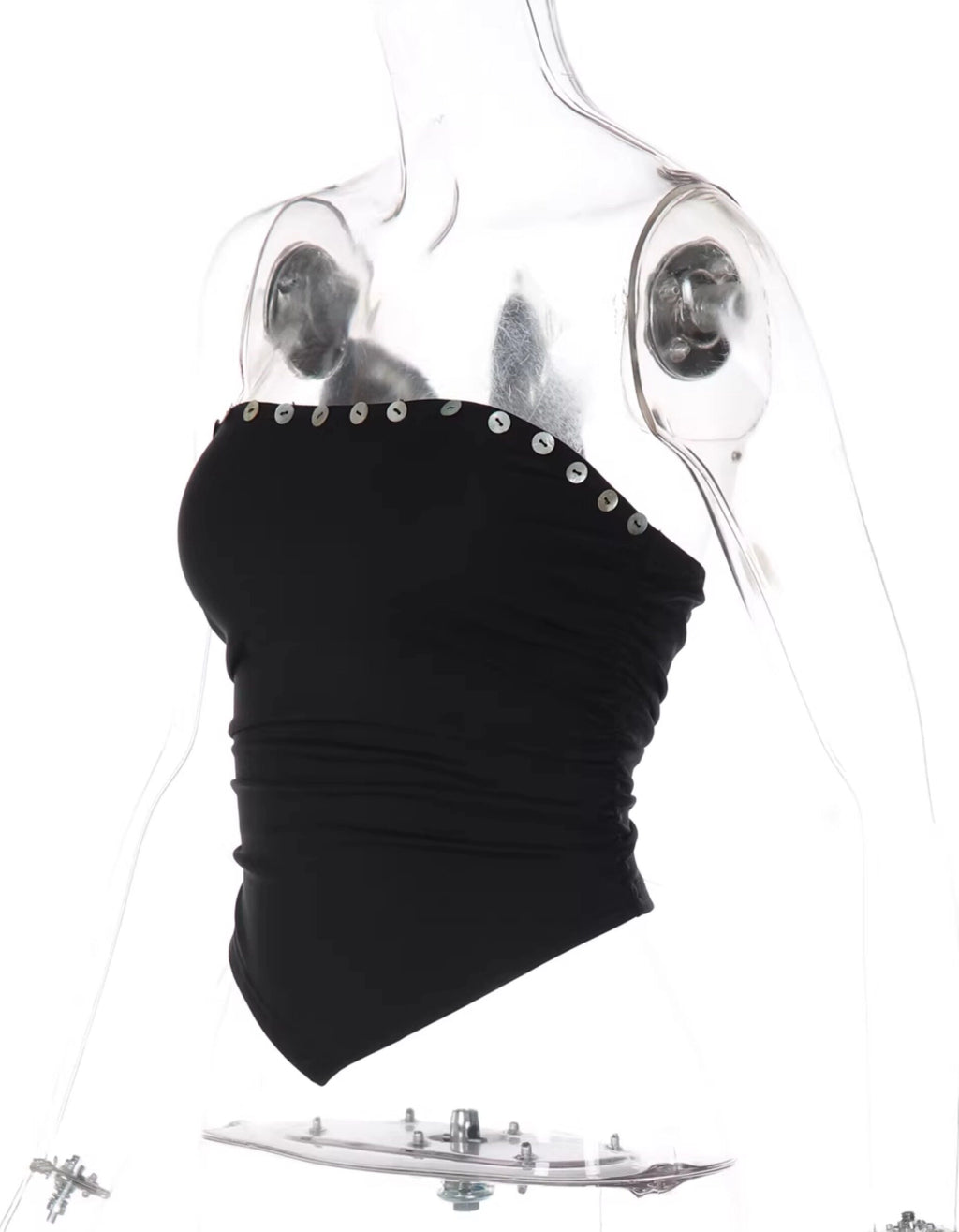 Pleated Button Trim Tube Top [VF98GG5N]