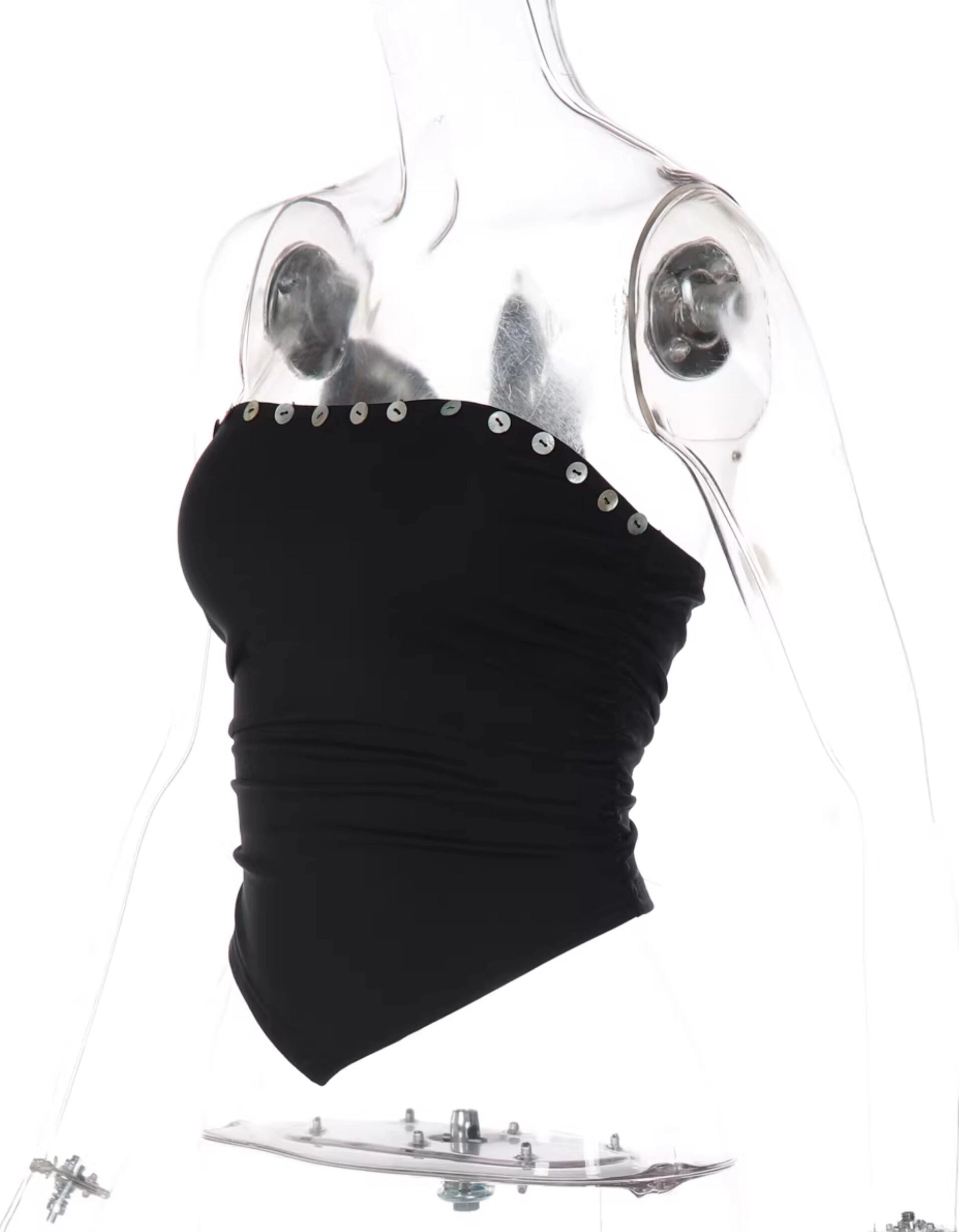 Pleated Button Trim Tube Top [VF98GG5N]