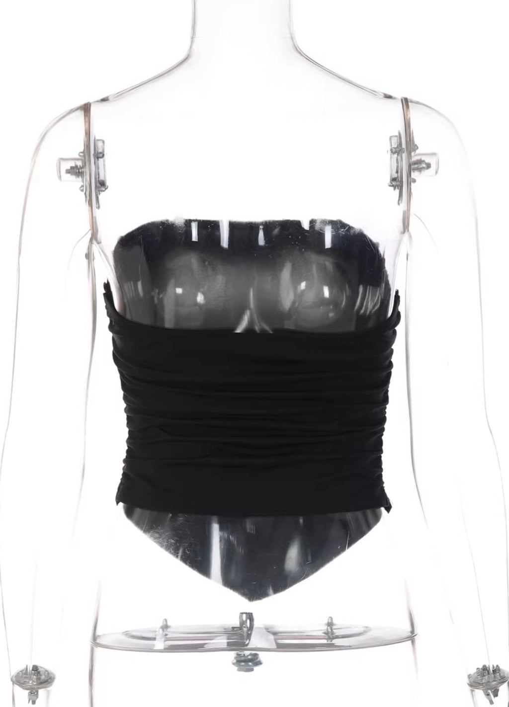 Pleated Button Trim Tube Top [DLF6E88X]