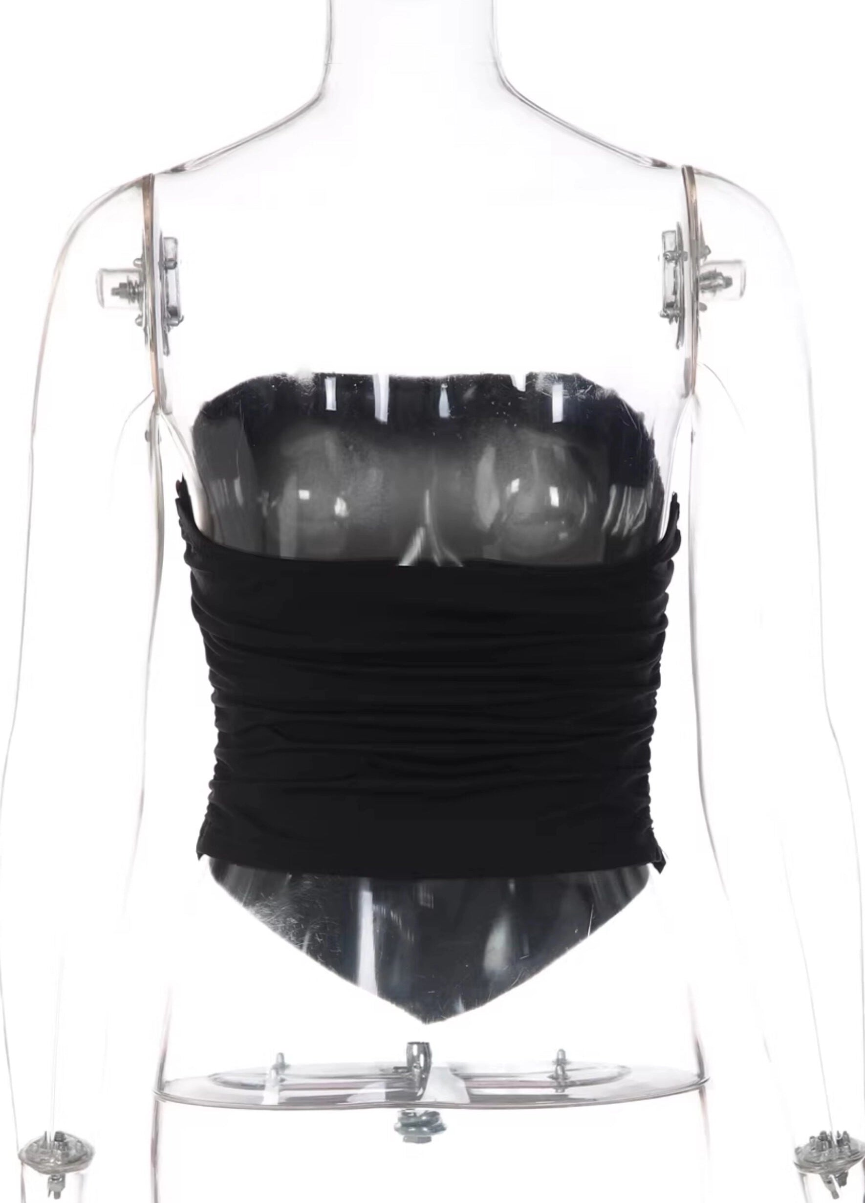 Pleated Button Trim Tube Top [DLF6E88X]