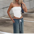 Pleated Button Trim Tube Top [4UI4COZD]