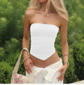 Pleated Button Trim Tube Top [BBAJM4K3]