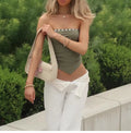 Pleated Button Trim Tube Top [94A3TC9J]