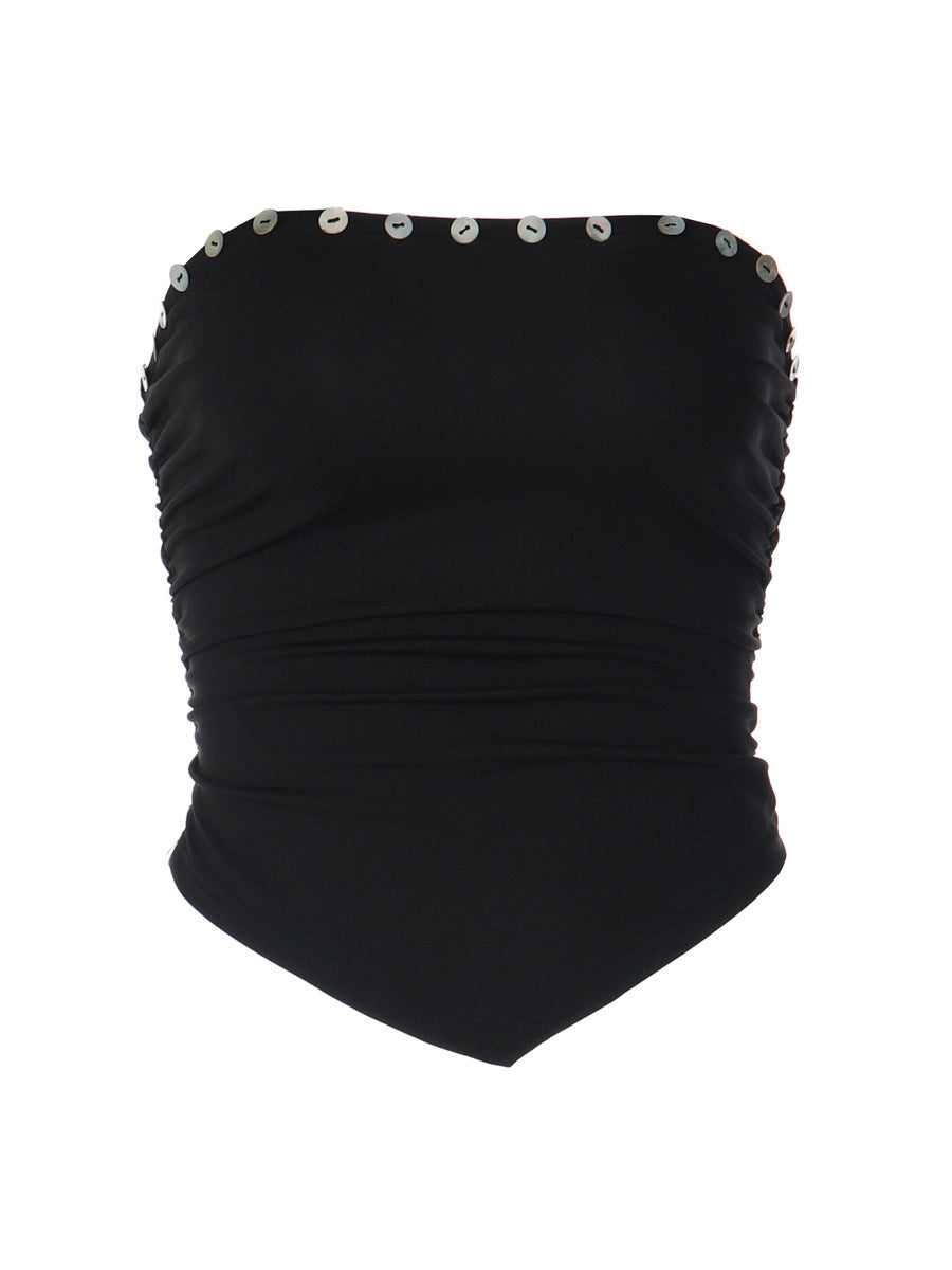 Pleated Button Trim Tube Top [YXMAETLY]