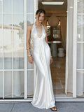 Pleated Satin Halter Maxi Dress [RS93MIVS]