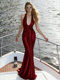 Pleated Satin Halter Maxi Dress [HZGV72WX]