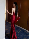 Pleated Satin Halter Maxi Dress [H8YER358]