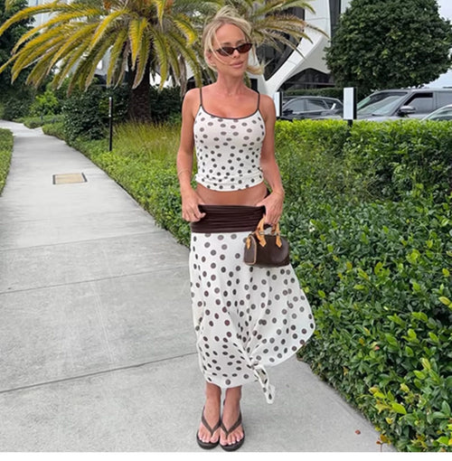 Polka Dot Asymmetric Skirt Set [CE34T8PJ]