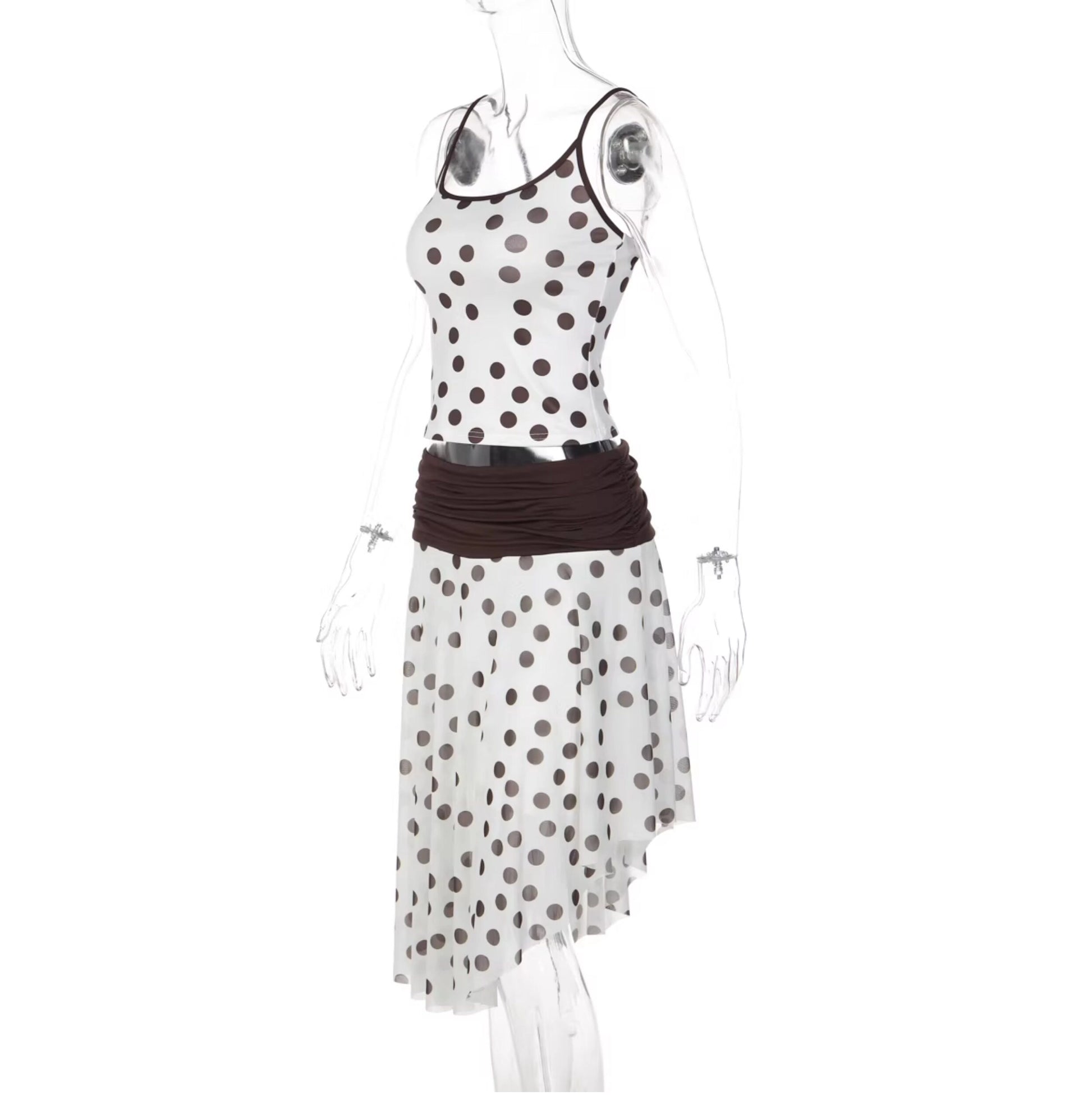 Polka Dot Asymmetric Skirt Set [072YHLUY]