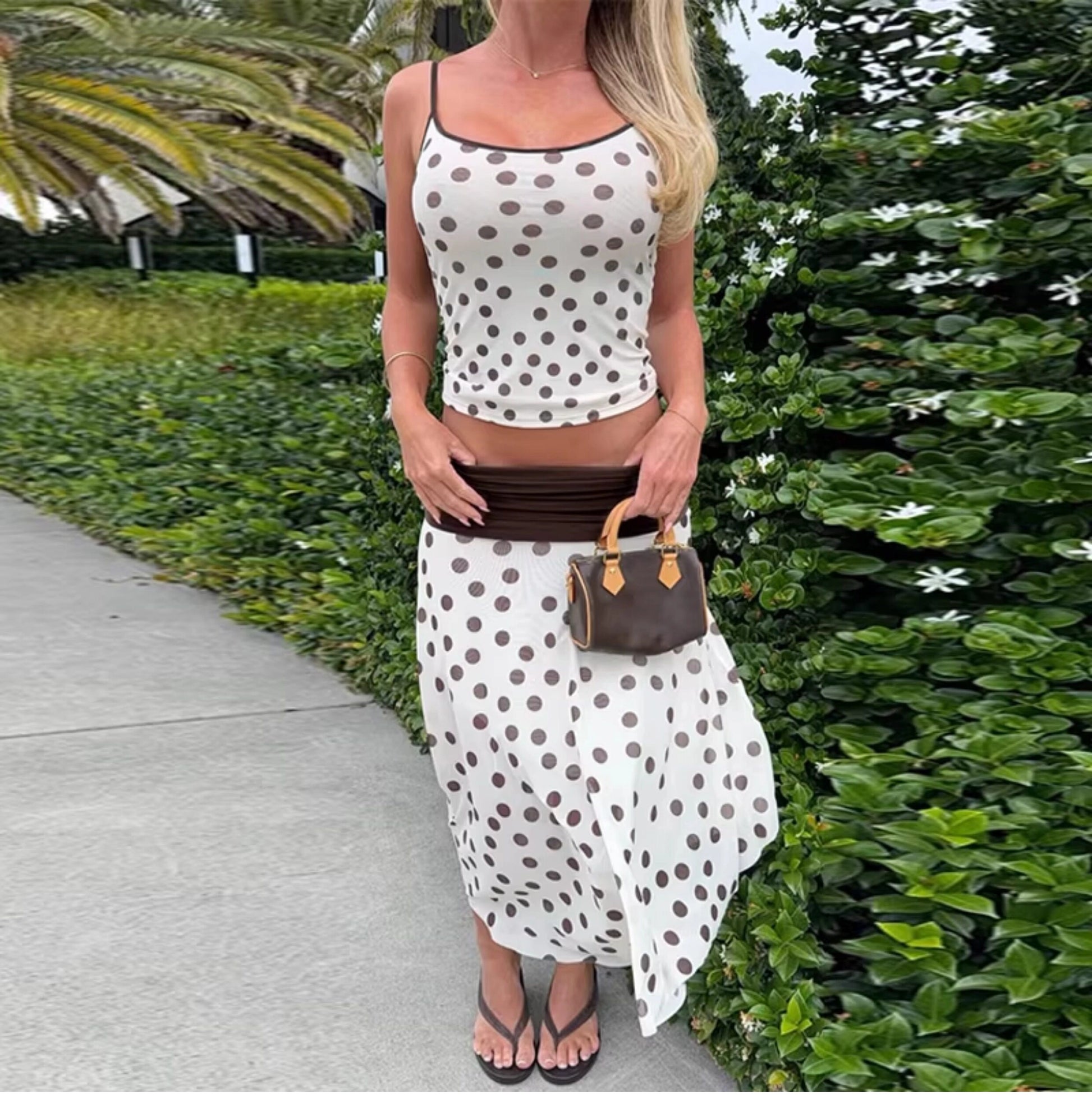 Polka Dot Asymmetric Skirt Set [L5LMX4AO]