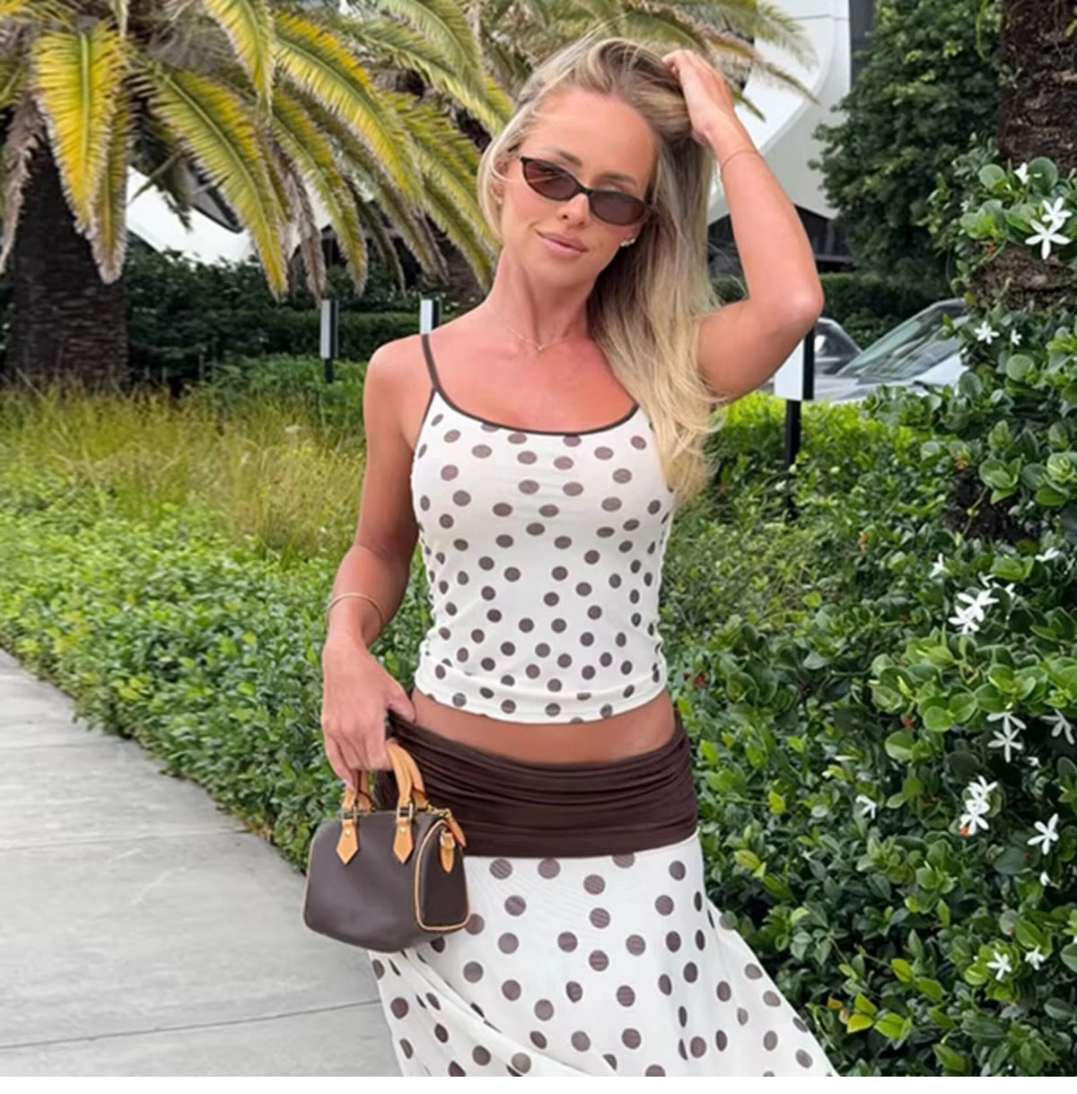 Polka Dot Asymmetric Skirt Set [G8WEFEQM]
