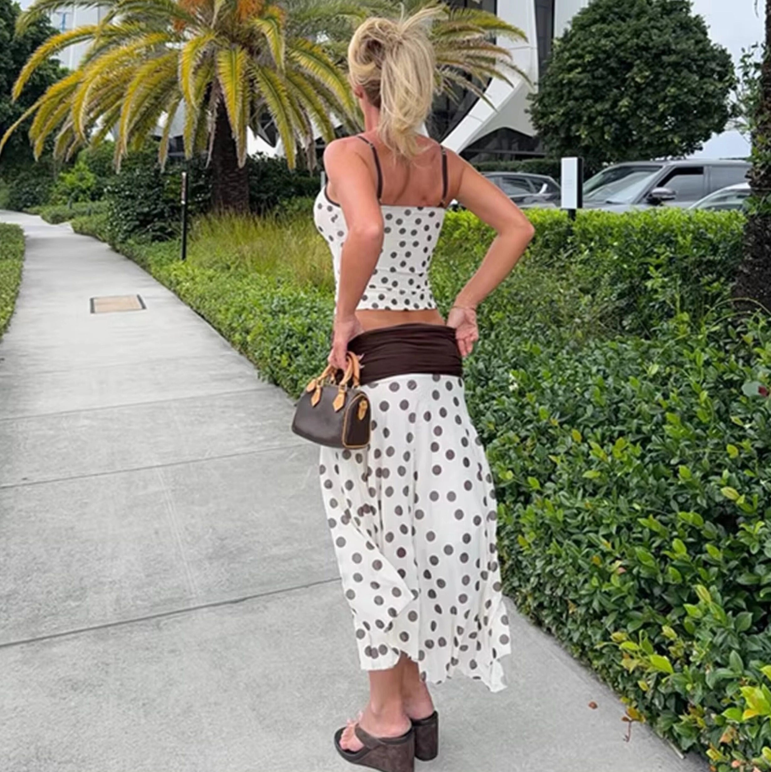 Polka Dot Asymmetric Skirt Set [QFV8Q0GD]