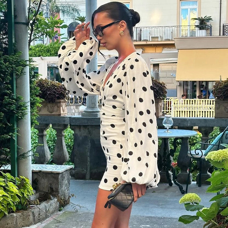 Polka Dot Bell Sleeve Mini Dress [M2IVE8M4]