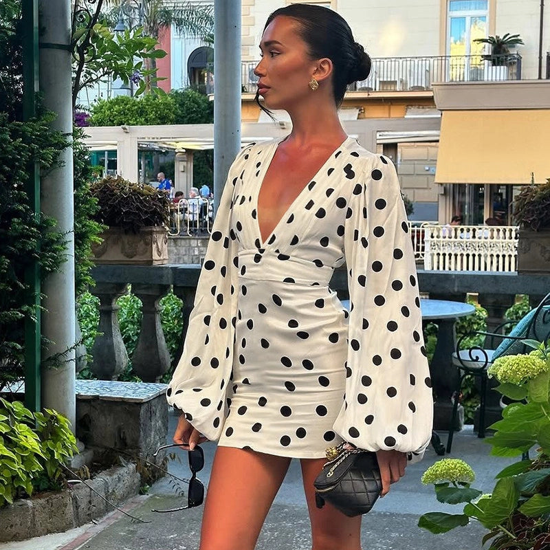 Polka Dot Bell Sleeve Mini Dress [4TCQ5K7F]