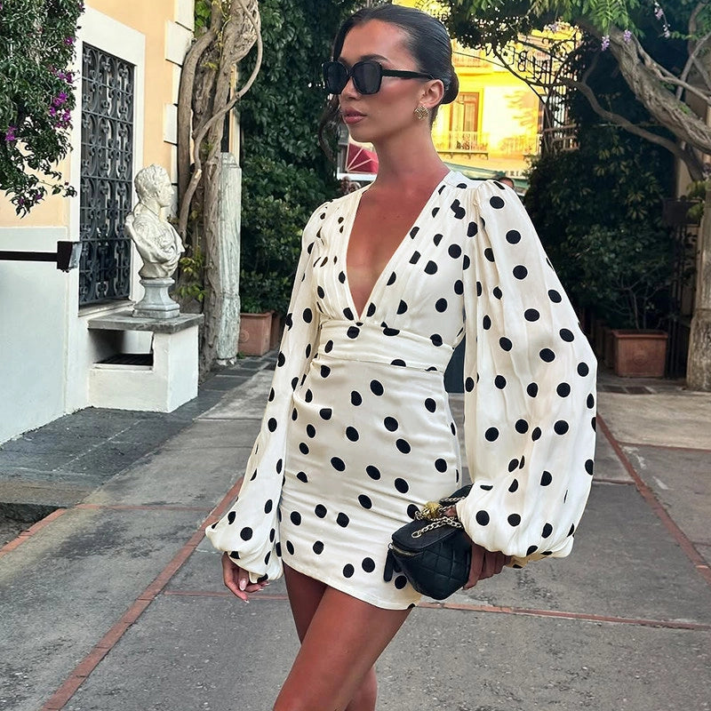 Polka Dot Bell Sleeve Mini Dress [D15TV33W]