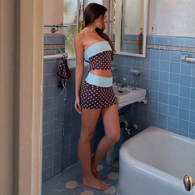 Polka Dot Color-Block Skirt Set [4290F9GV]