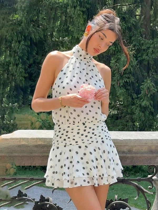 Polka Dot Halter Backless Mini Dress [PXP4B6W6]