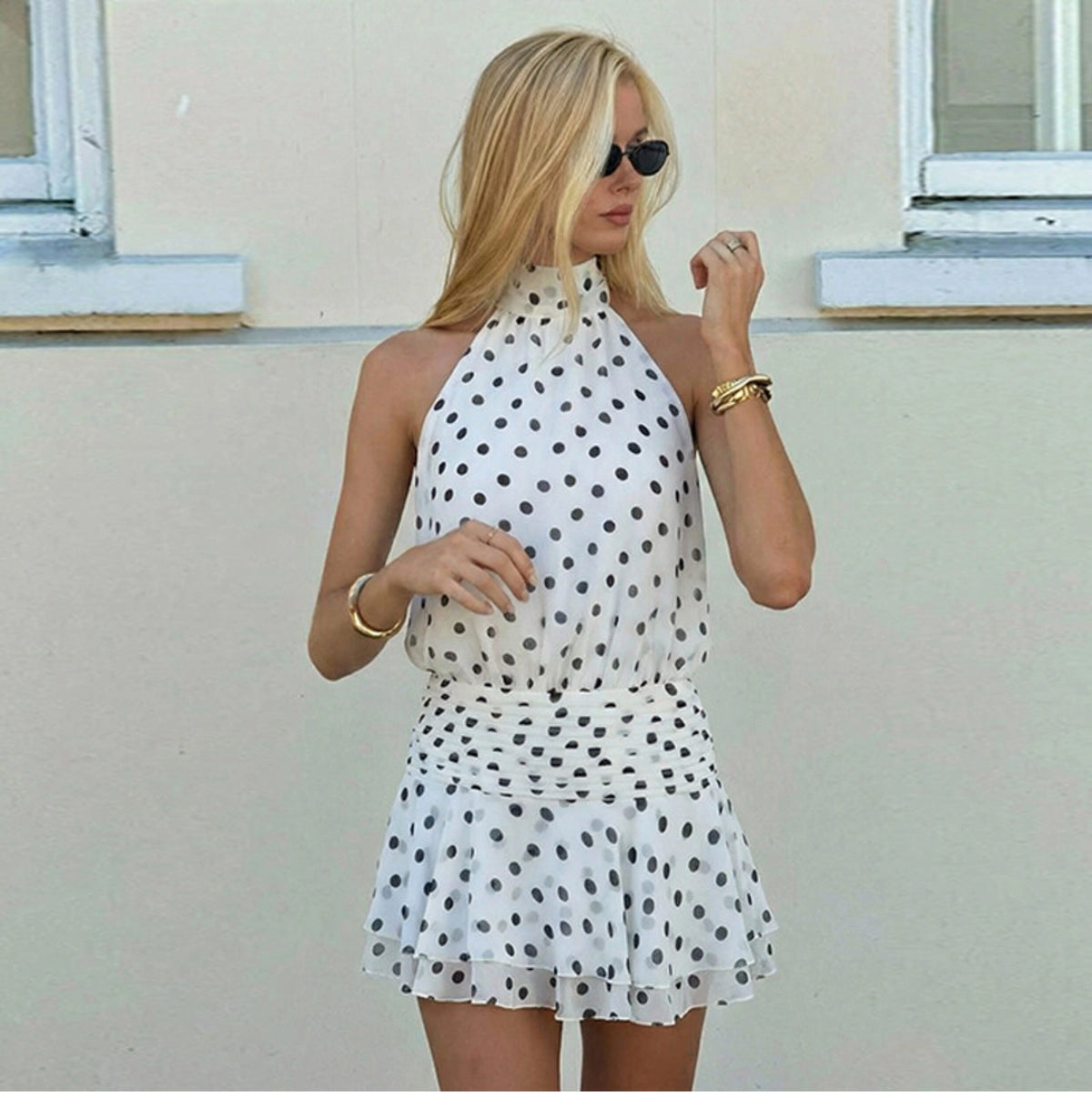 Polka Dot Halter Backless Mini Dress [1DG0JUFY]