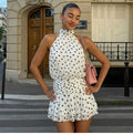 Polka Dot Halter Backless Mini Dress [CX0JP1PF]