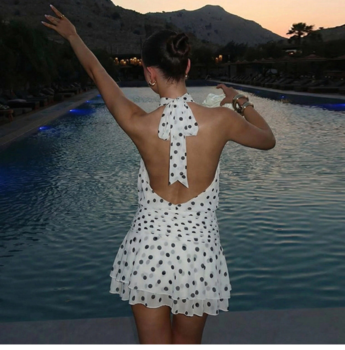 Polka Dot Halter Backless Mini Dress [OJ9C9UHZ]