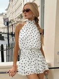 Polka Dot Halter Backless Mini Dress [CV6M25A7]
