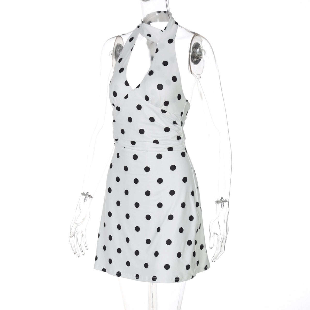 Polka Dot Halter Mini Dress [B25Y552P]