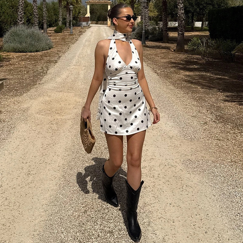 Polka Dot Halter Mini Dress [F4UECZRH]