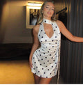 Polka Dot Halter Mini Dress with Ribbon Detail [R5A3KOOG]