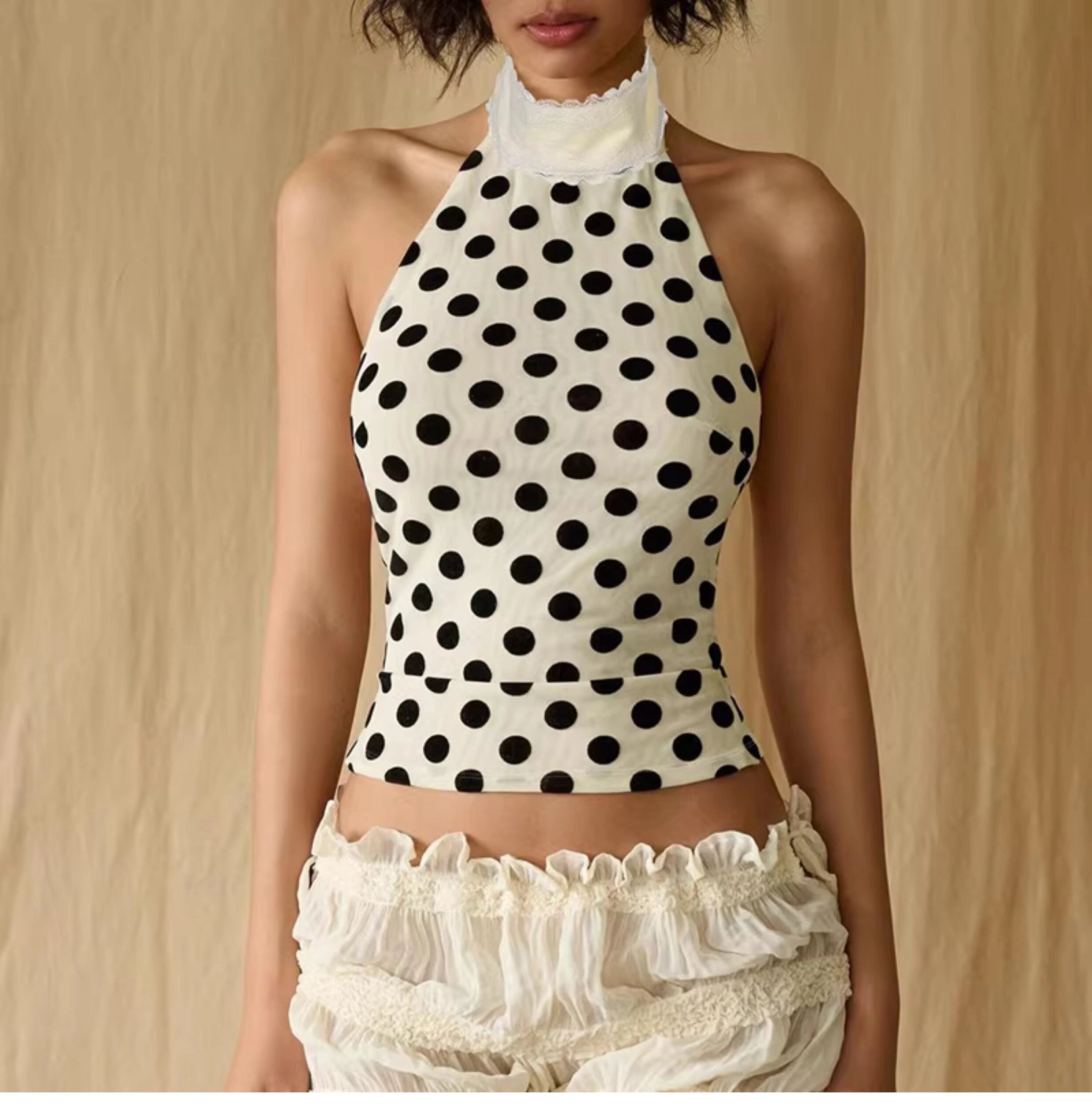 Polka Dot Halter Neck Top [278K0Q9U]
