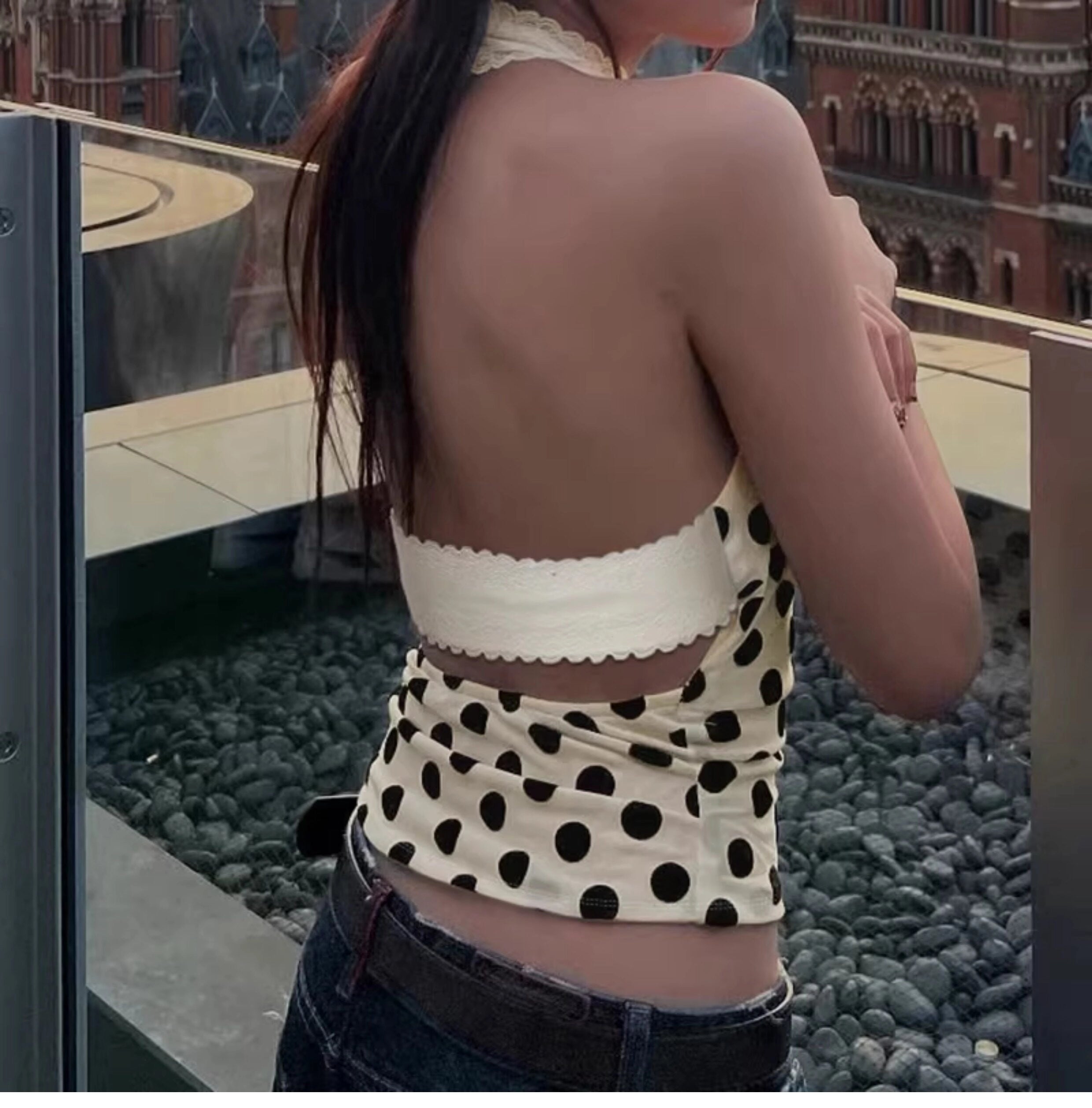 Polka Dot Halter Neck Top [KPDZ8G2A]