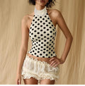 Polka Dot Halter Neck Top [XBT9A2SG]