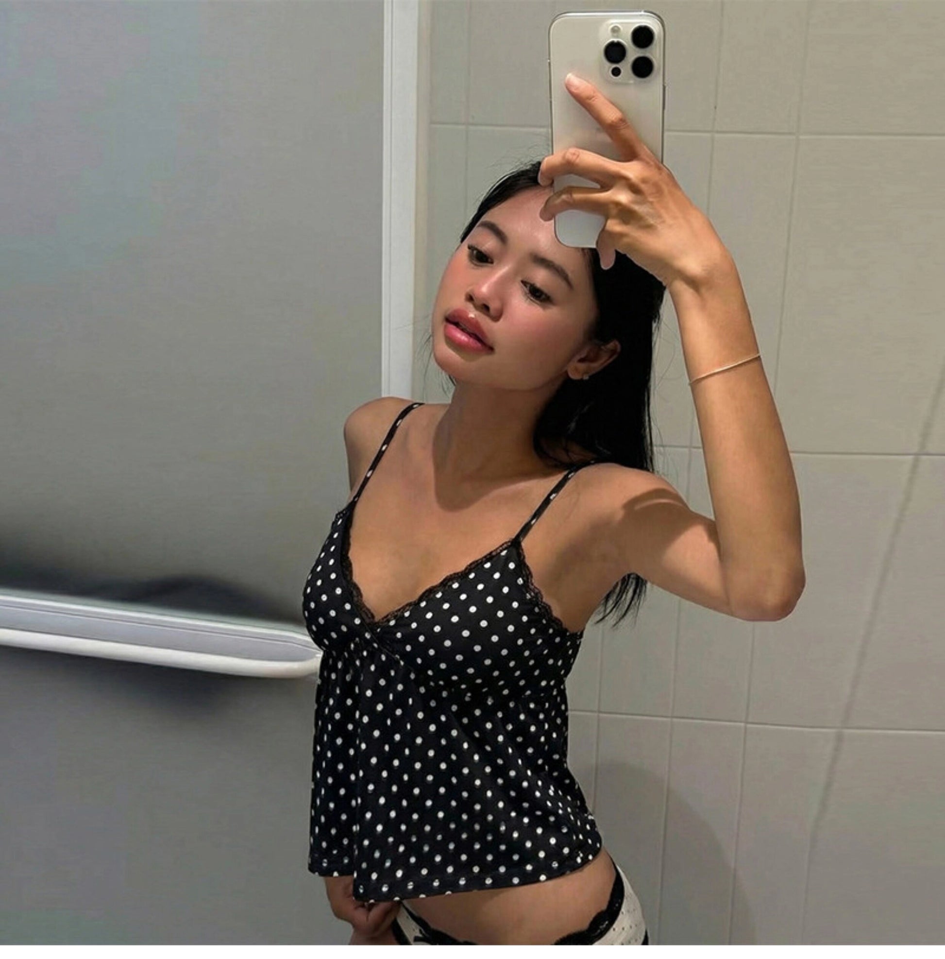 Polka Dot Lace Trim Camisole [UU5CPQ7O]