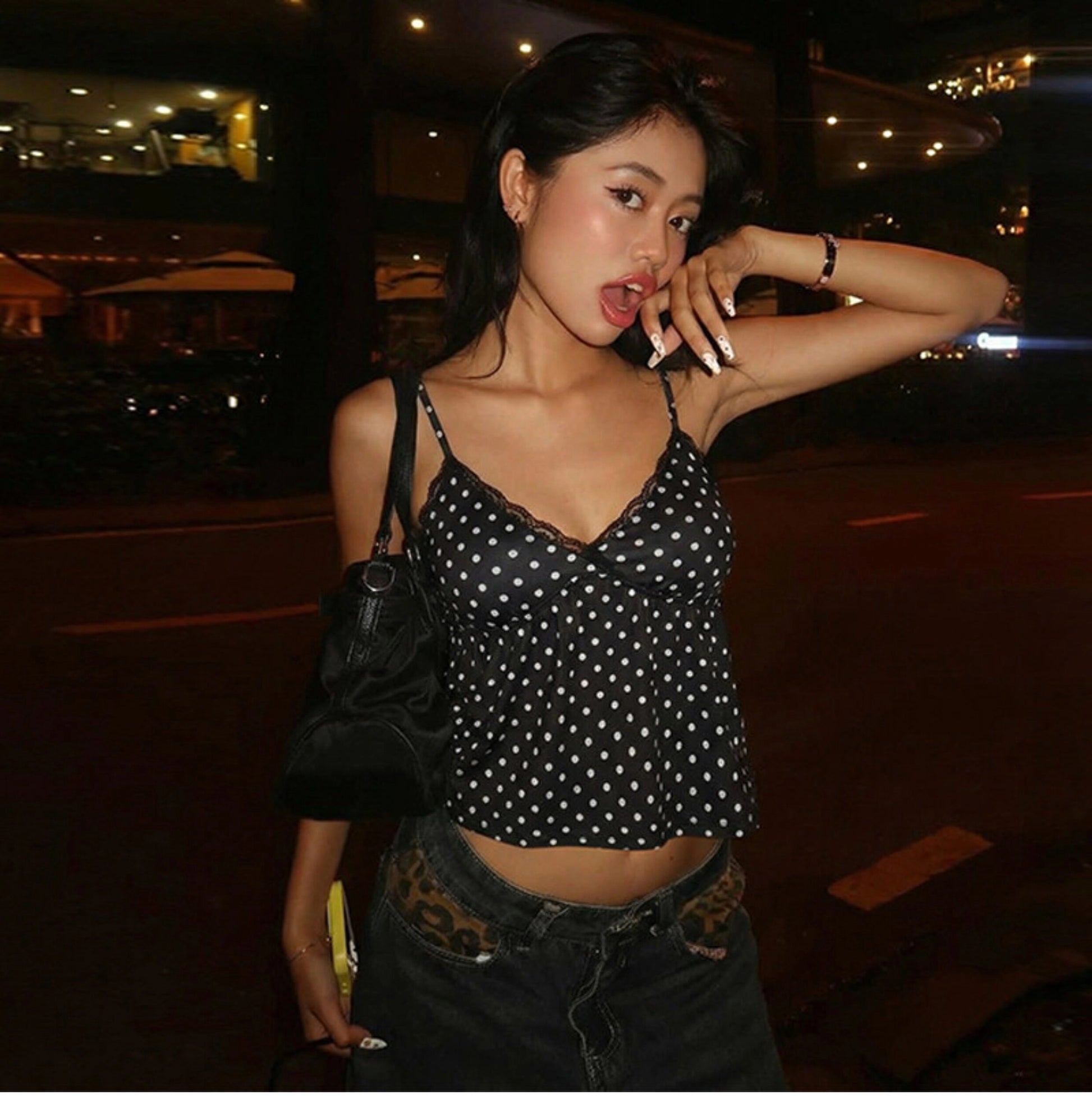 Polka Dot Lace Trim Camisole [IN4WIV4R]