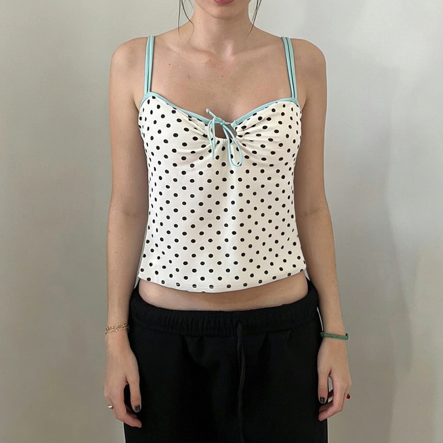 Polka Dot Lace-Up Camisole [B64O0SCG]