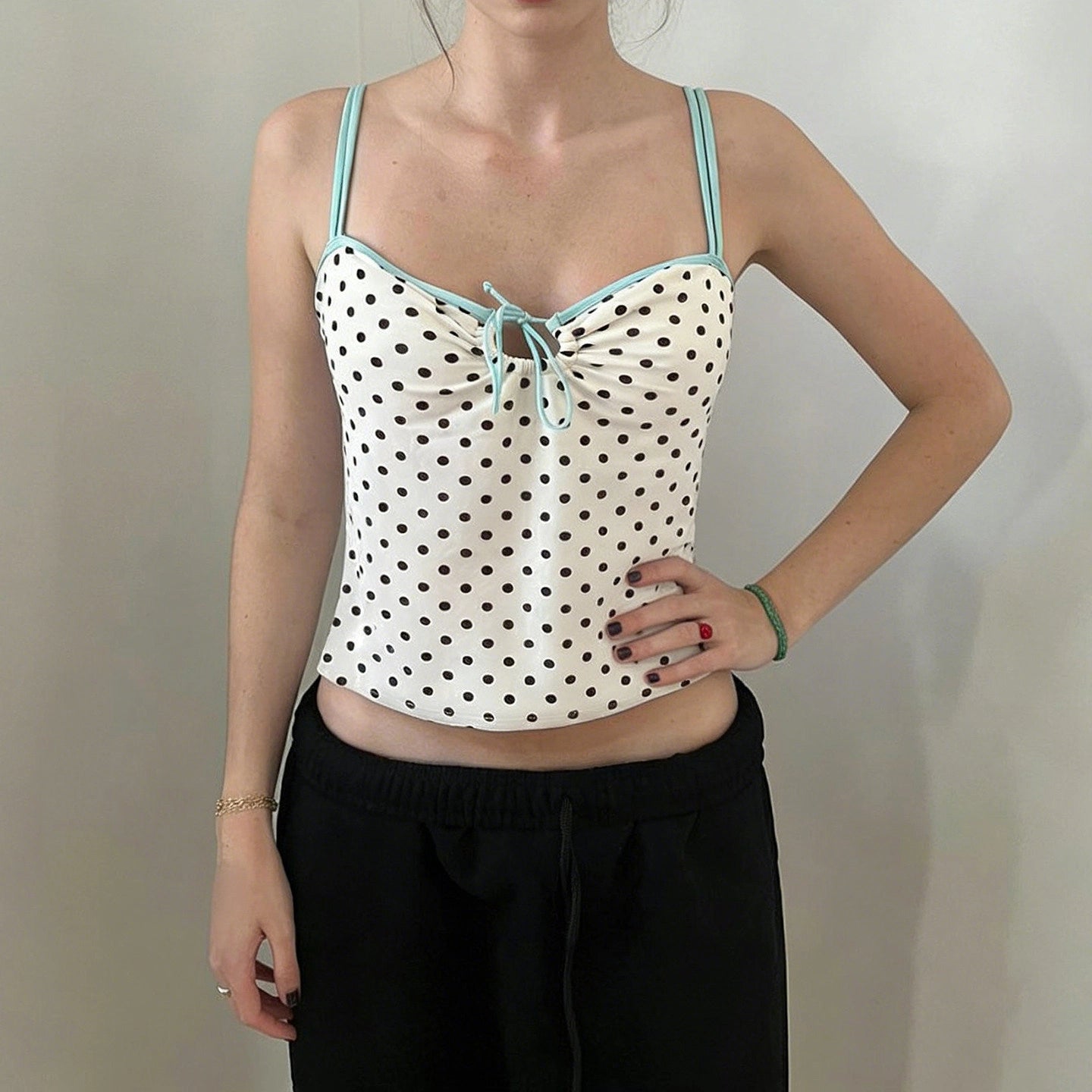 Polka Dot Lace-Up Camisole [7KNLA5DT]