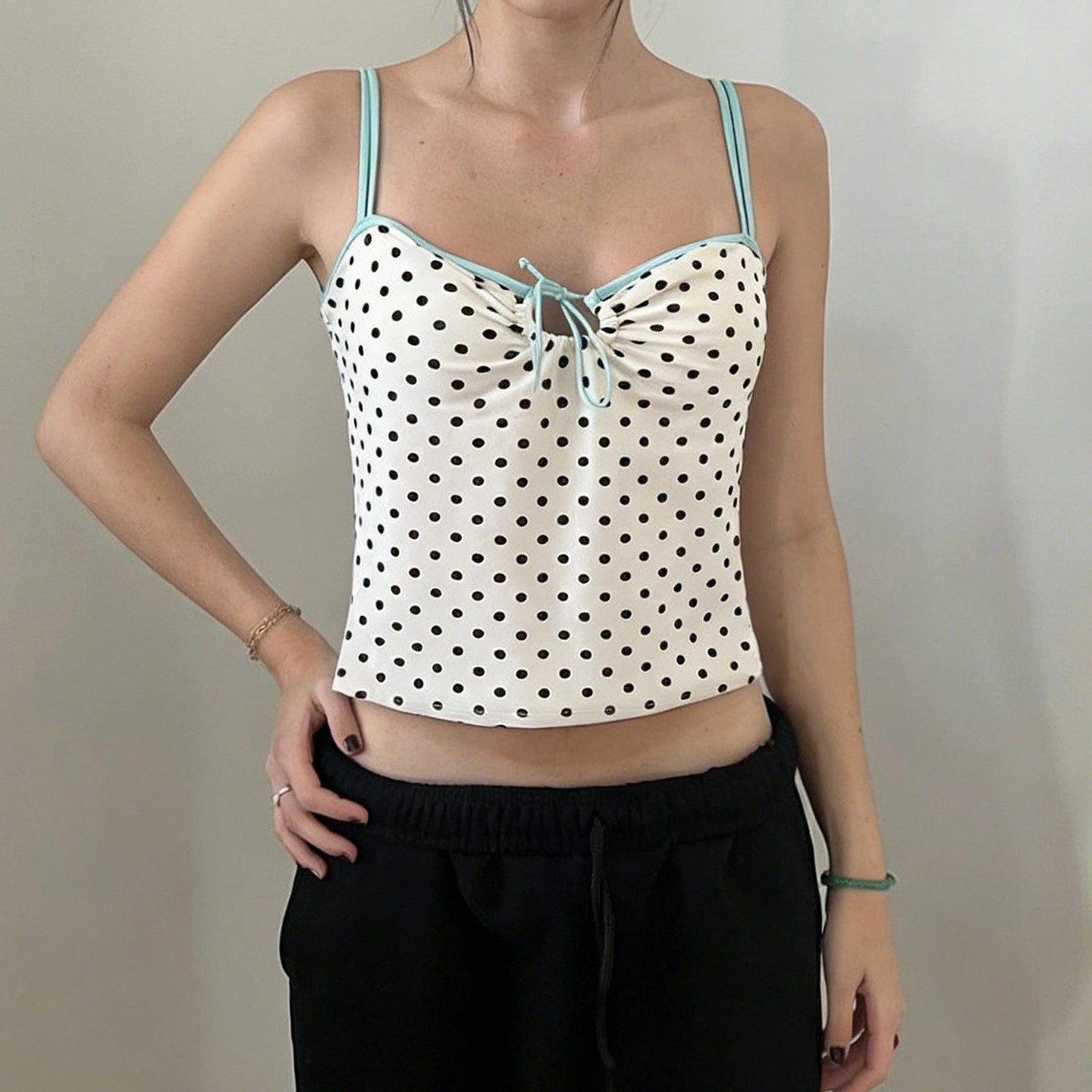 Polka Dot Lace-Up Camisole [H20ZKY4I]
