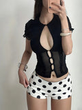 Polka Dot Mesh Two-Piece Short Set [065XSSYK]
