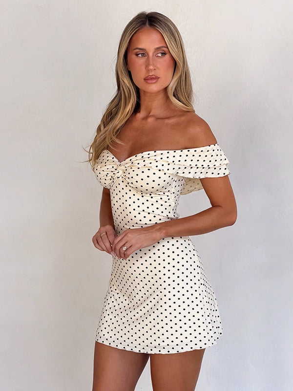 Polka Dot Off-Shoulder Mini Dress [JGYGXVN3]
