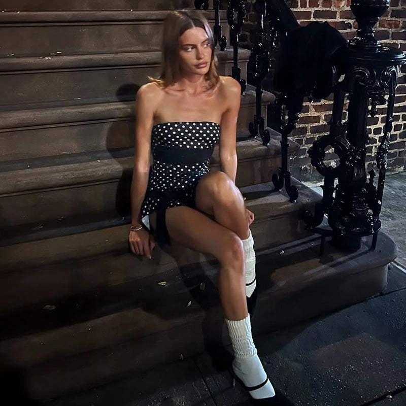 Polka Dot Patchwork Tube Mini Dress [9XQFUVRV]