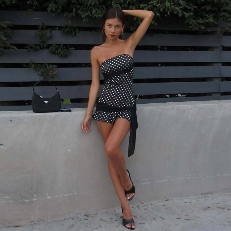 Polka Dot Patchwork Tube Mini Dress [MFKMRZQ7]
