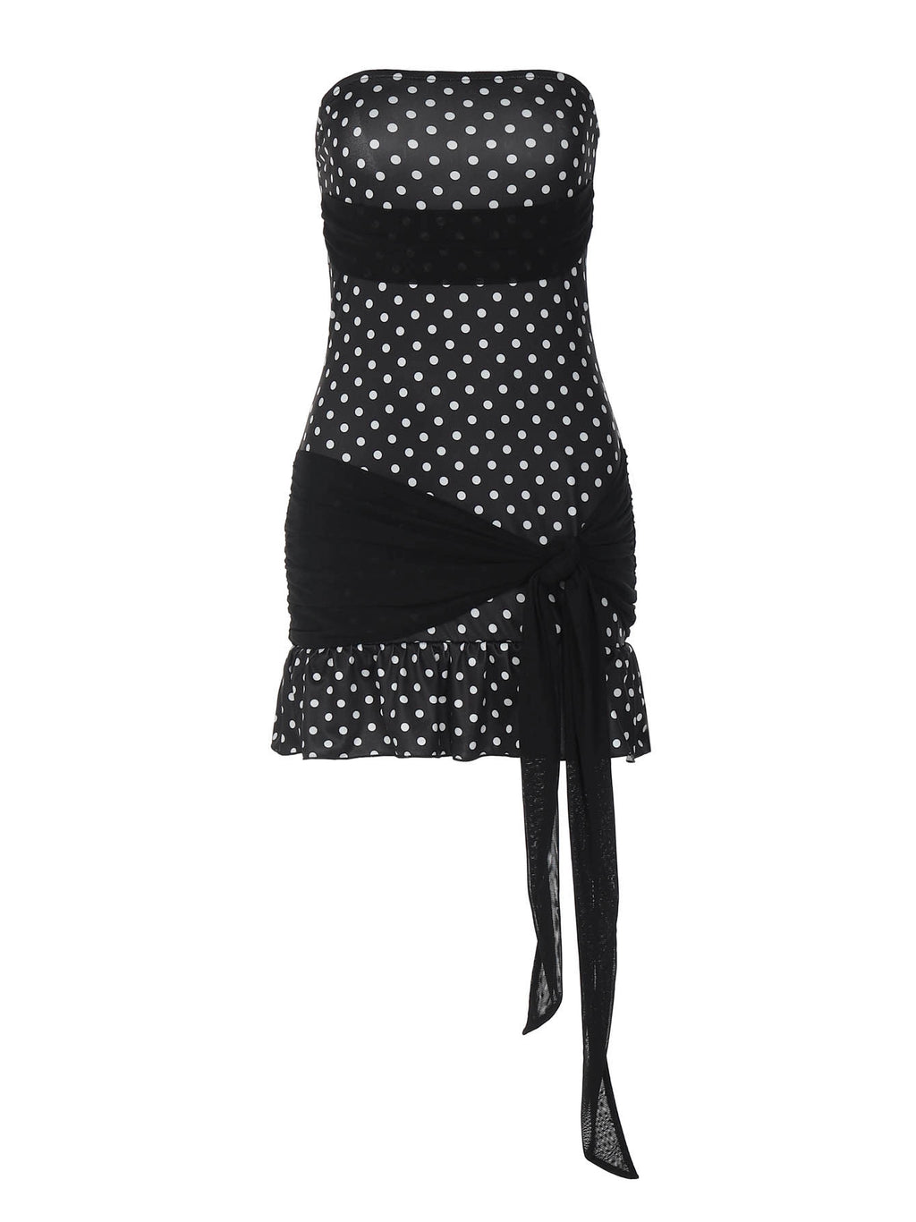 Polka Dot Patchwork Tube Mini Dress [JUCHHVHM]