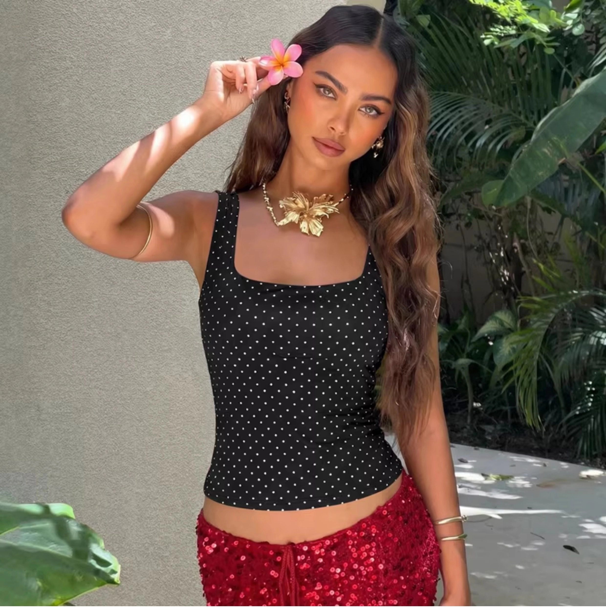 Polka Dot Square Neck Crop Top [9JABSTED]