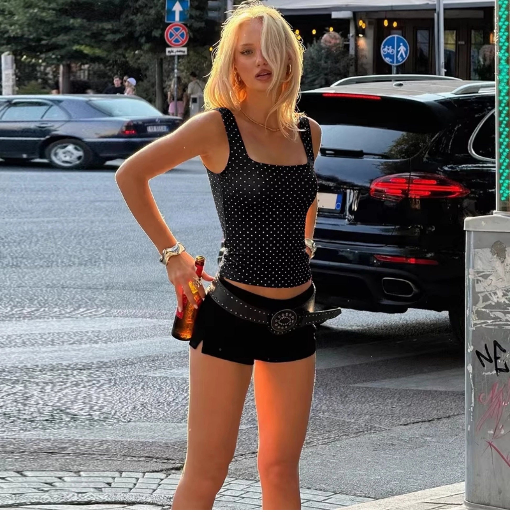 Polka Dot Square Neck Crop Top [H3685VZI]