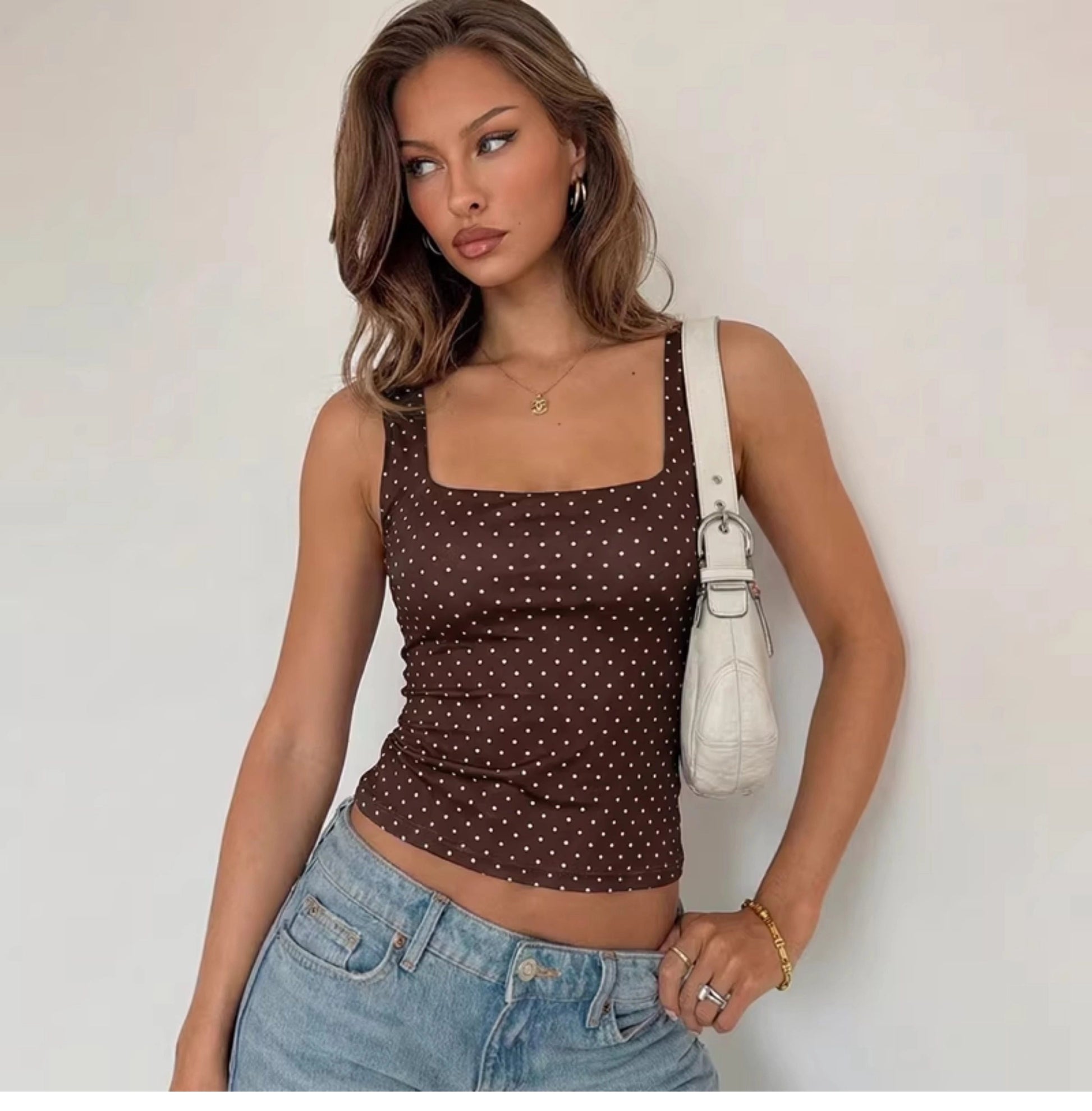 Polka Dot Square Neck Crop Top [HPCR9NC6]