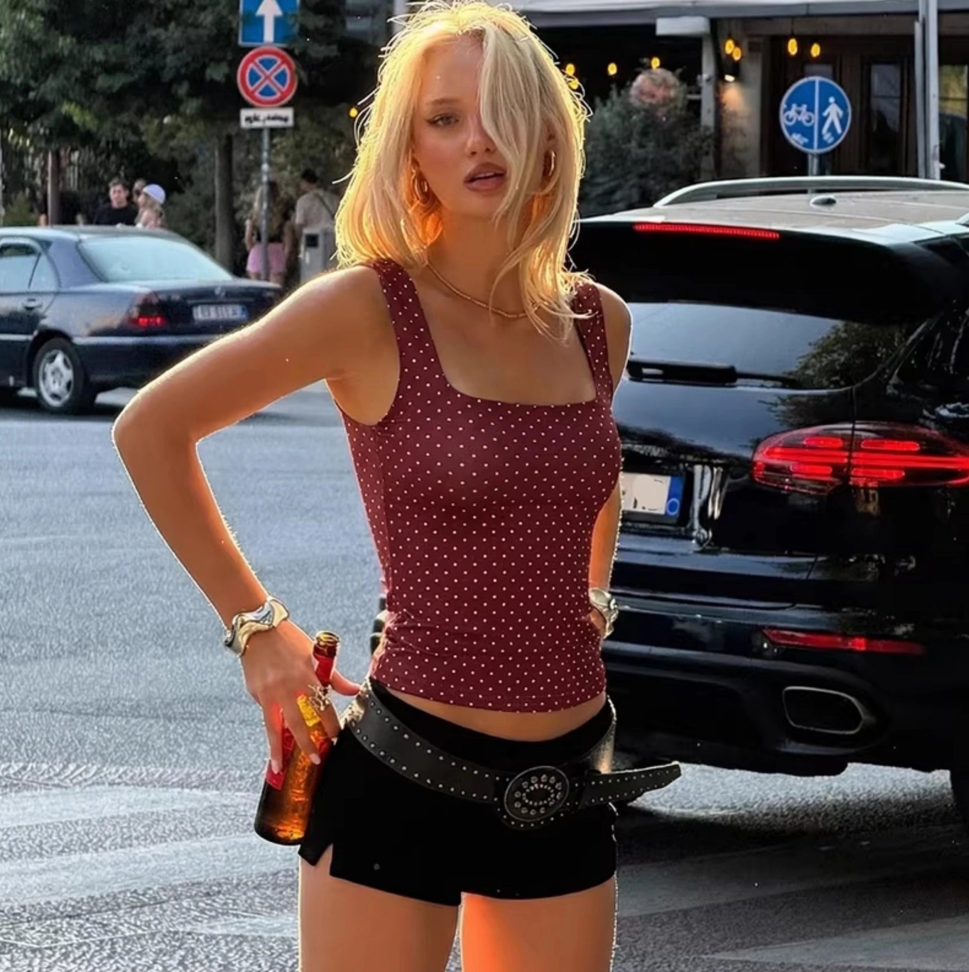 Polka Dot Square Neck Crop Top [B4TEMZBJ]