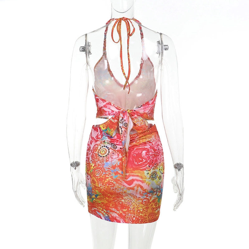 Printed Hollow Neck Mini Dress [PNBU4O9W]