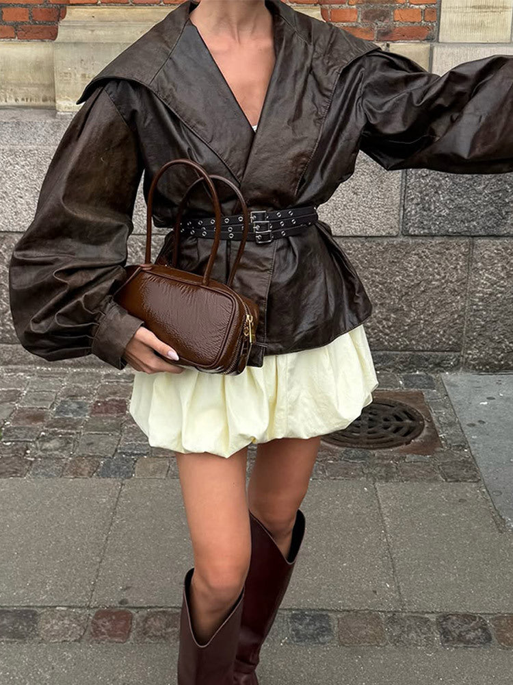 Rachel Belted Faux Leather Jacket [HMCARPLA]