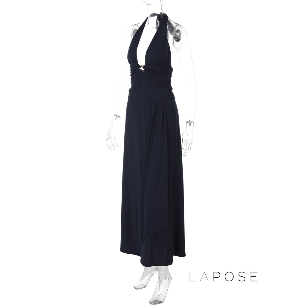 Raelee Halter Ruched Maxi Dress [XV5RAQAE]