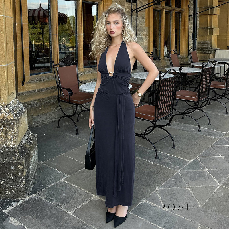 Raelee Halter Ruched Maxi Dress [G6E3CLPN]