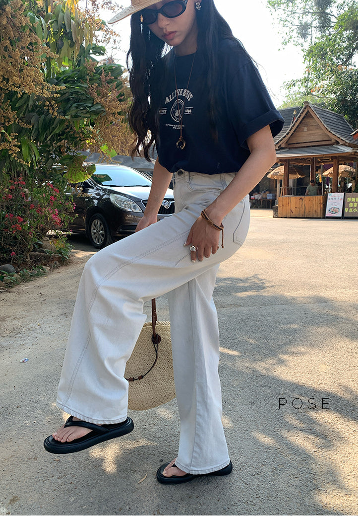 Raelee Off-White Wide-Leg Jeans [TIZMXVRC]